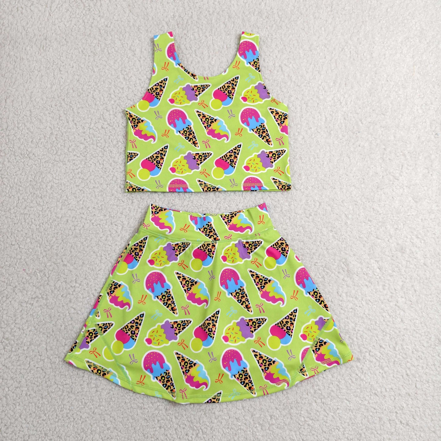 Baby Girl Kids Sleeveless Popsicle Tops Skirt Shorts Yoga Active Green Outfit Clothes RTS