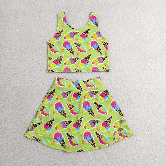 Baby Girl Kids Sleeveless Popsicle Tops Skirt Shorts Yoga Active Green Outfit Clothes RTS