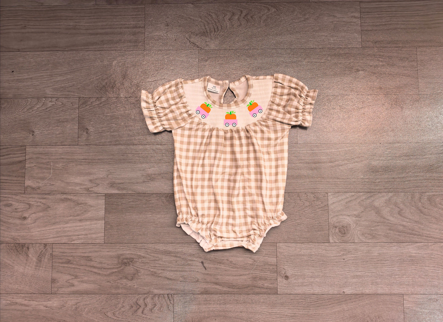 ( No moq ) Preorder Baby Girls Infant Embroidery Pumpkins Trucks Plaid Pockets Fall Bubble Romper