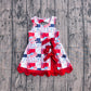 ( No moq ) Preorder Baby Girls Flags Bows Stars 4th of July Yoga Active Shorts Knee Length Scallop Dress