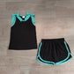Baby Girls Kids Green Trim Sleeveless Bows Shirt Shorts Black Set Summer Clothes RTS