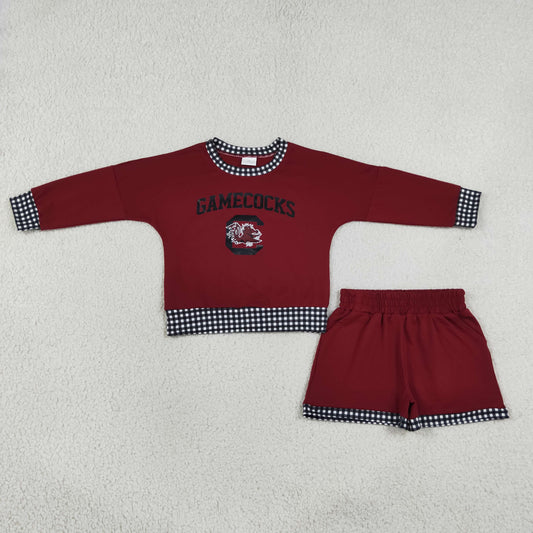 Baby Girls Kids Long Sleeves Chicken Shirt Shorts Red Cotton Set Team Clothes RTS