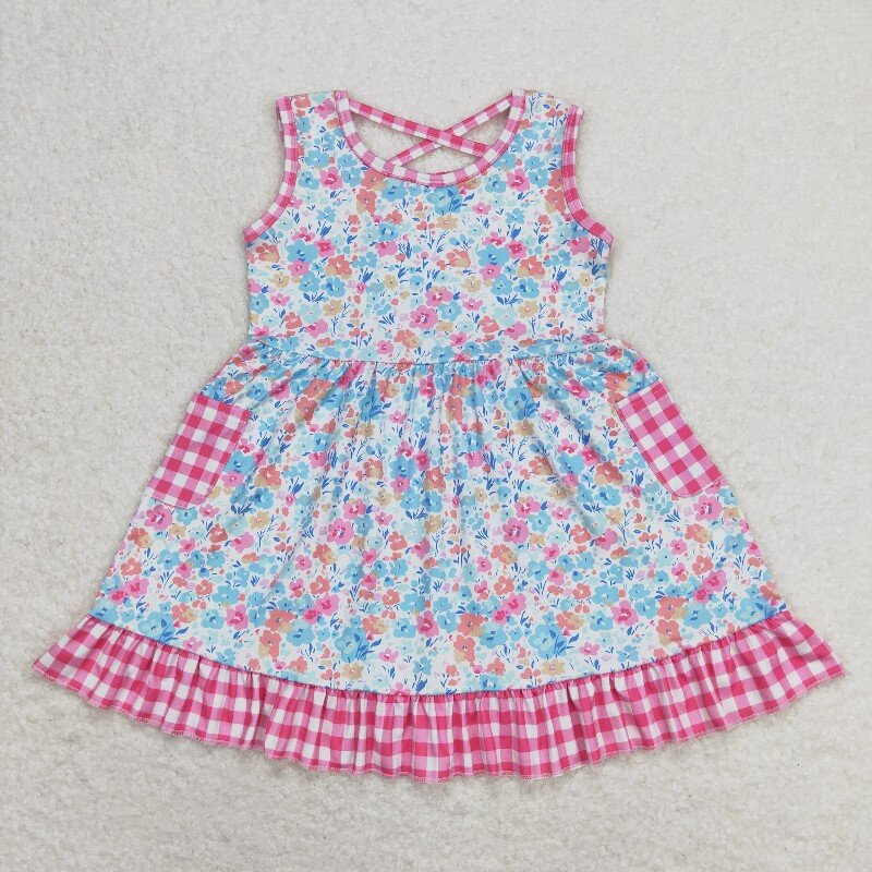 Baby Girl Floral Pink Plaid Sibling Romper Dress Set