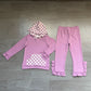 ( No moq ) Preorder Baby Girls Kids Checked Pocket Hoodie Shirt Pants Purple Set Cotton Clothes