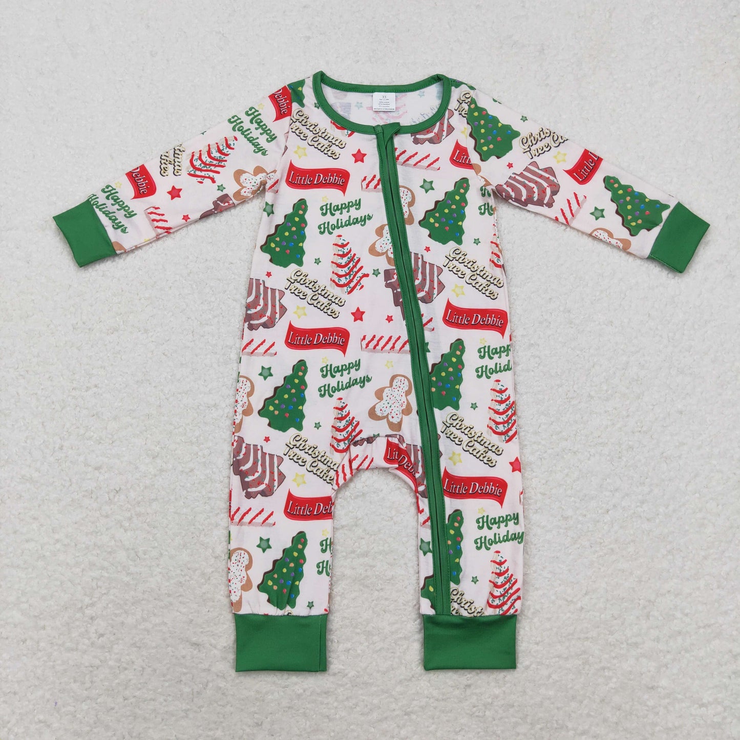 Baby Girl Long Sleeves Christmas Cake Tree Zipper Bamboo Romper