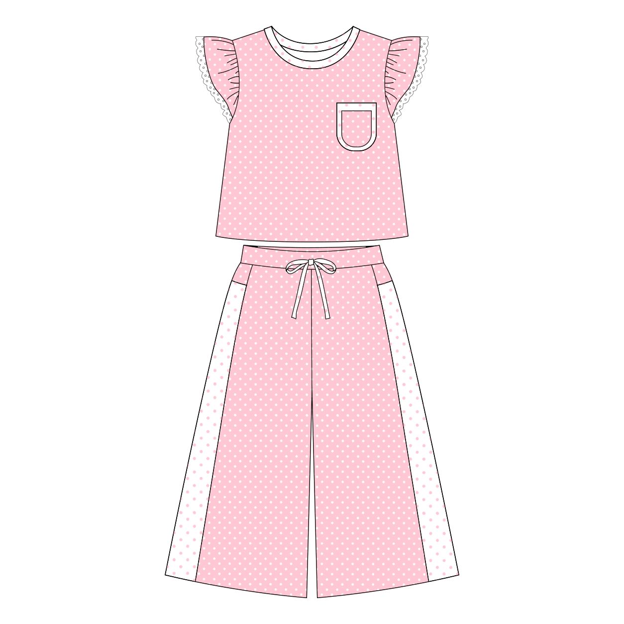 ( Moq 5 ) Preorder Baby Girl Kids Short Sleeves Pocket Shirt Dots Pants Pink Set Clothes