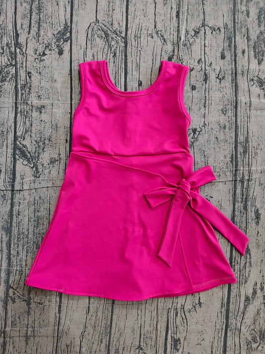 ( No moq ) Preorder Baby Girls Sleeveless Pink Bow Shorts Knee Length Yoga Active Dress