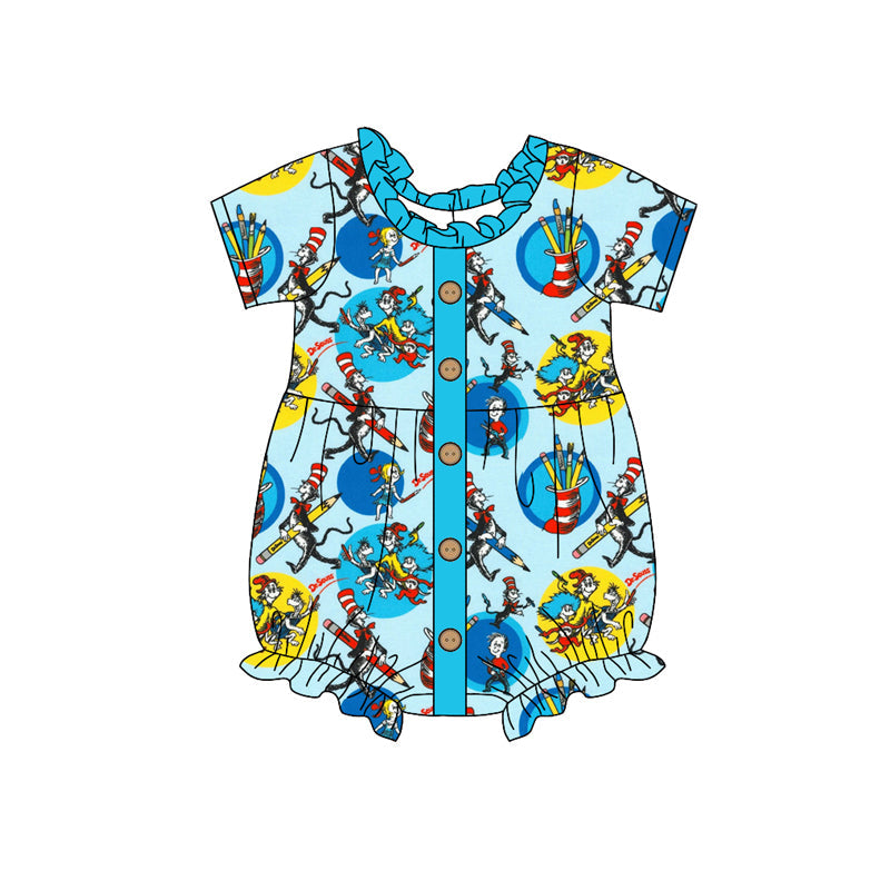 Baby Girl Short Sleeves Dr Reading Bubble Blue Romper Moq 5