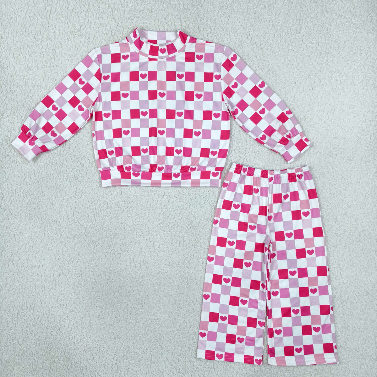 Sibling Baby Kids Toddler Long Sleeves Hearts Checked Valentine Romper Set Mock Neck‌ Clothes RTS