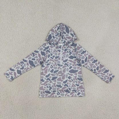 Sibling Baby Boys Kids Long Sleeves Camo Hoodie Pockets Zipper Pullovers Shirts Clothes RTS