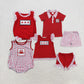 Baby Boy Girl Embroidery Crabs Checked Sibling Red Romper Clothes Set RTS