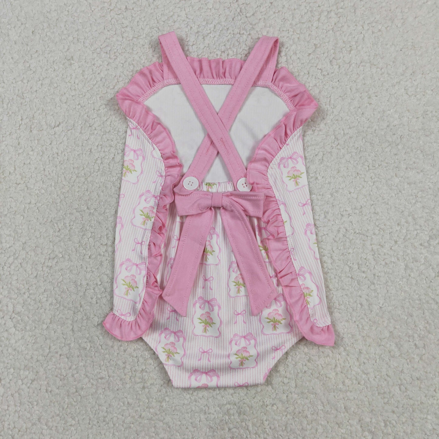 Baby Girls Kids Sleeveless Pink Bows Flower Summer Romper RTS