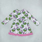 Baby Girls Kids Long Sleeves Christmas Green Face Bows Scallop Dress Yoga Active Clothes RTS