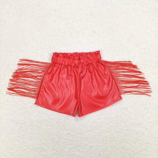 Baby Girls Kids Red Tassel Leather Shorts Bottoms Clothes RTS
