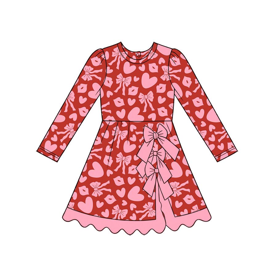 ( Moq 5 ) Preorder Baby Girls Kids Hearts Bows Valentine Shorts Scallop Dress Yoga Active Clothes