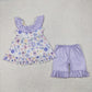Baby Girl Sleeveless Flower Tunic Ruffle Purple Shorts Clothes Set RTS