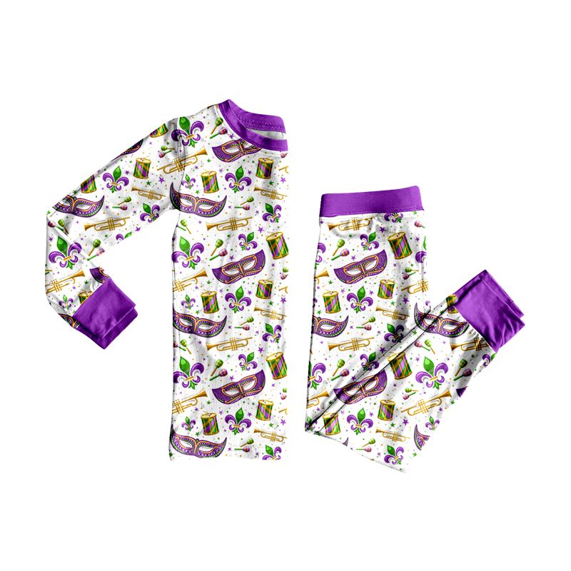( Moq 5 ) Preorder Baby Boys Kids Long Sleeves Masks Shirt Pants Set Pajamas Mardi Gras Clothes
