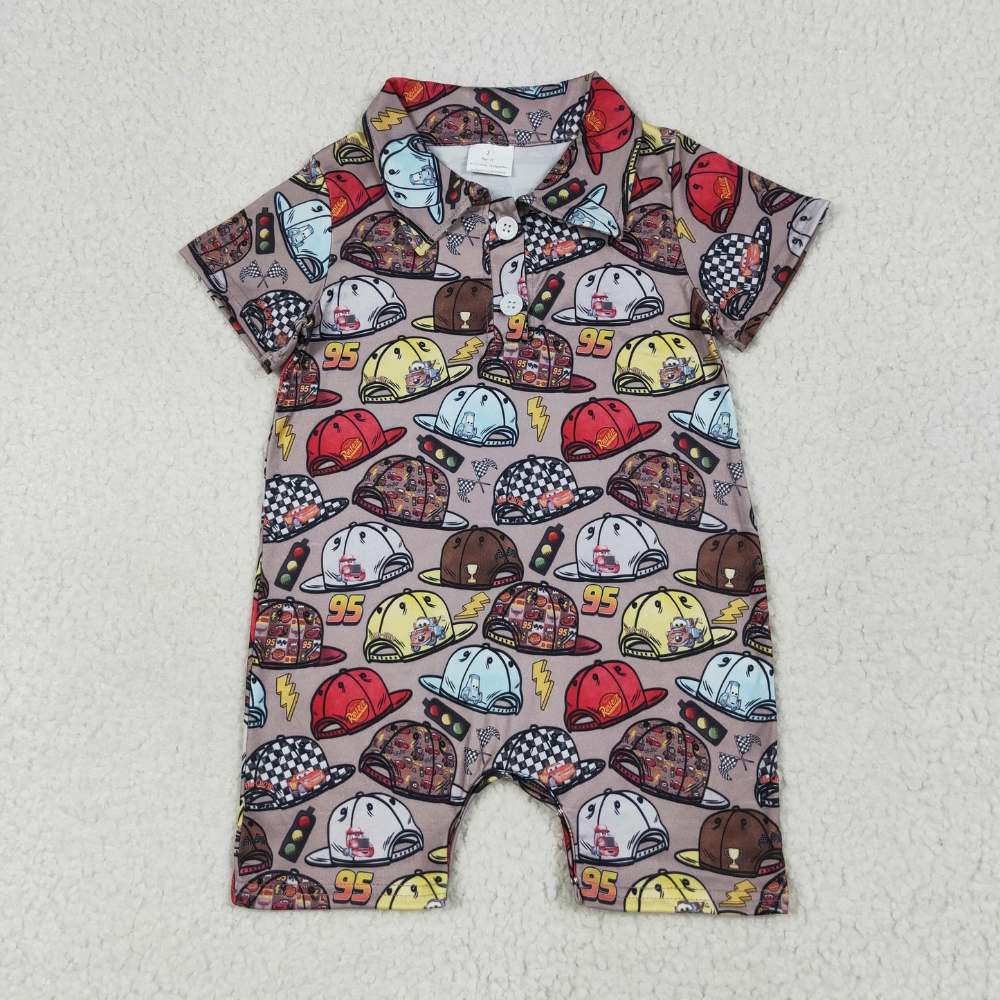 Baby Boy Short Sleeves Cartoon Hats Buttons Romper RTS