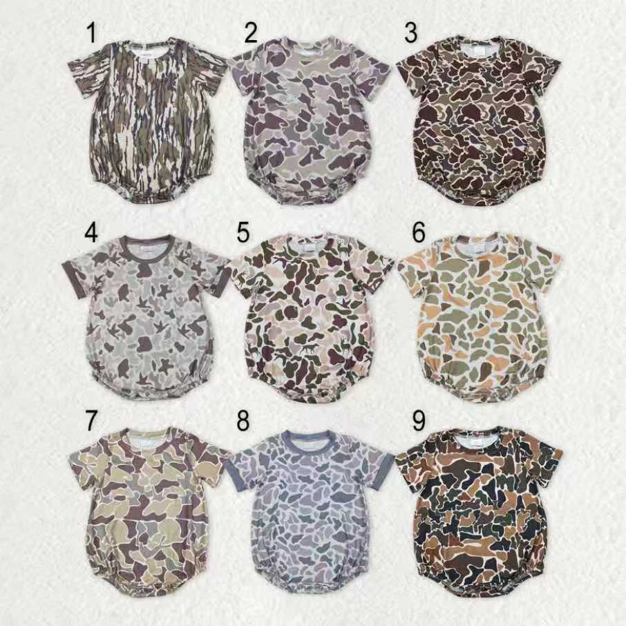 Sibling Baby Boys Infant Short Sleeves Camo Print Summer Bubble Rompers RTS