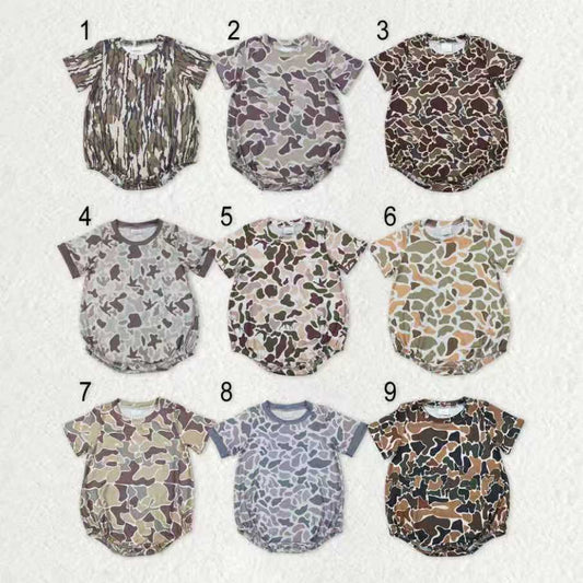 Sibling Baby Boys Infant Short Sleeves Camo Print Summer Bubble Rompers RTS
