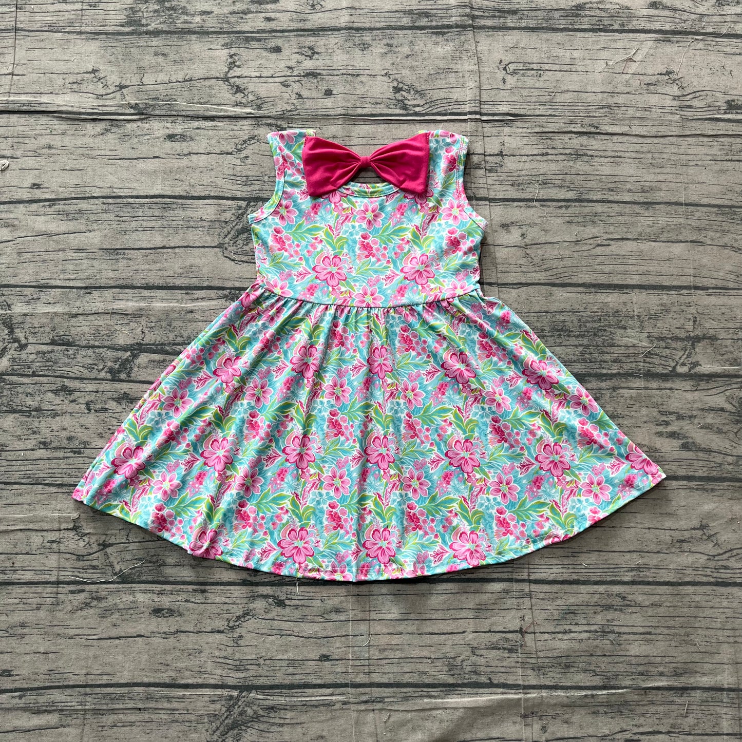 Baby Girls Kids Sleeveless Pink Flower Knee Length Dress RTS