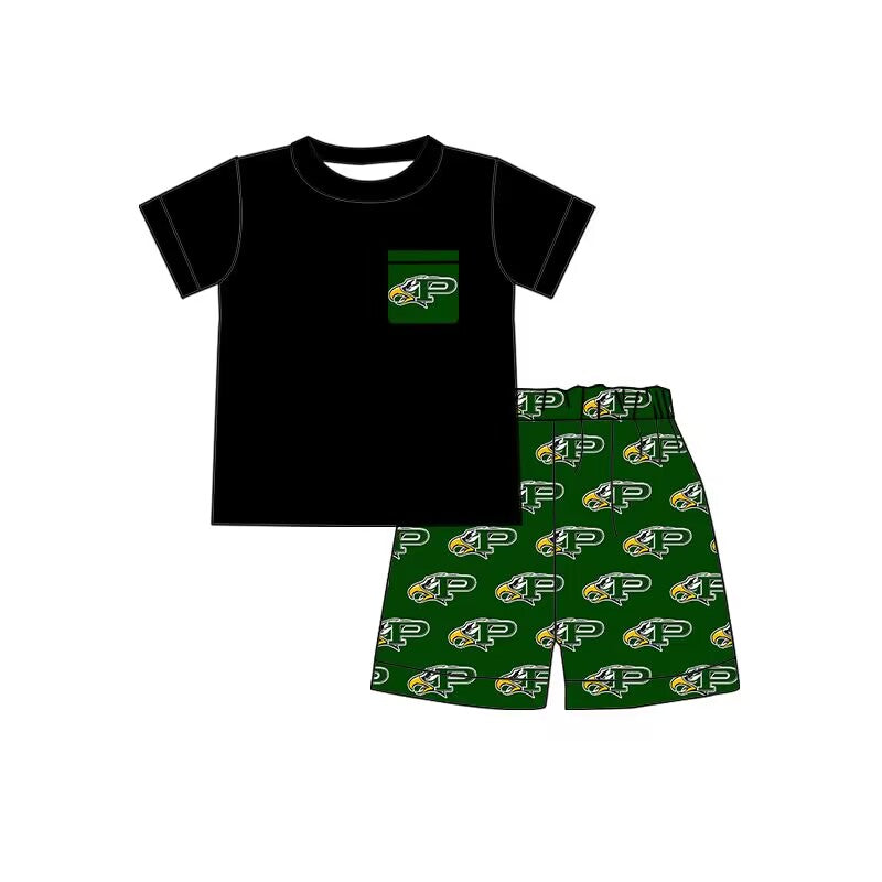 baby boy black short sleeve shirt green shorts team set