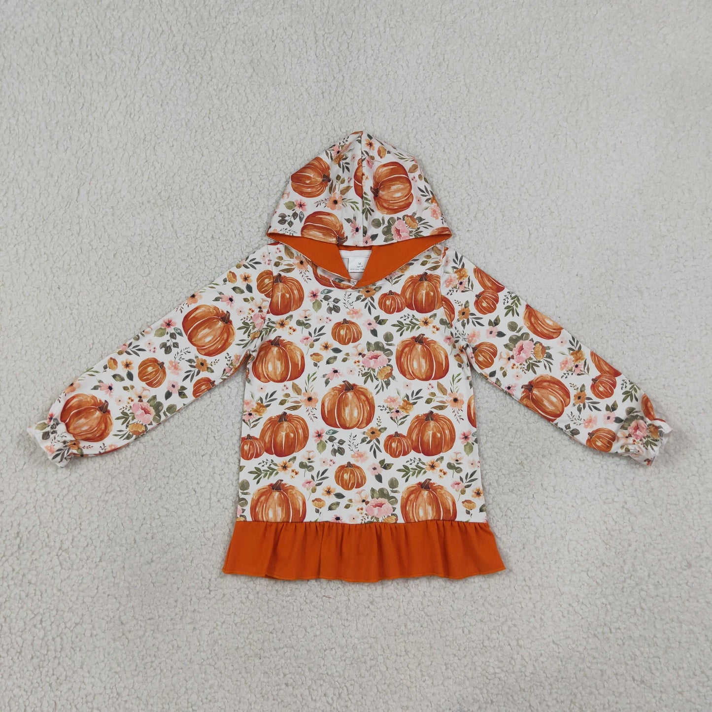Baby Girls Kids Pumpkins Flower Hoodie Orange Ruffle Shirt Fall Tops Clothes RTS