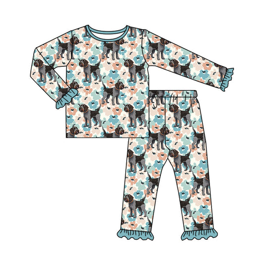 Baby Girl Flowers Black Dogs Top Pants Pajamas Set