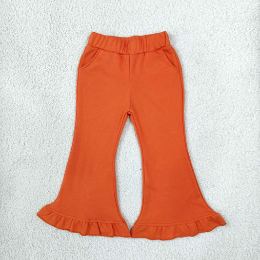 Baby Girls Kids Pockets Ruffle Cotton Pants Bottoms Orange Clothes RTS