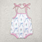 Baby Girl Infant Straps Blue Bows Flower Bubble Romper RTS