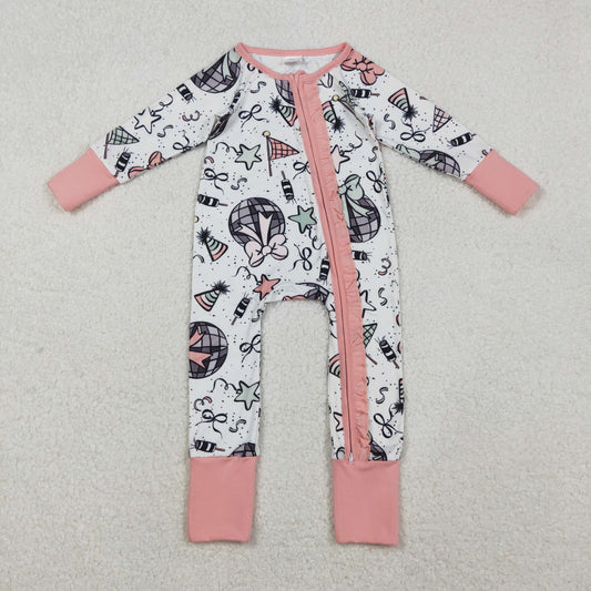 Baby Girl Long Sleeves Happy New Year Bows Ruffle Zipper Romper RTS