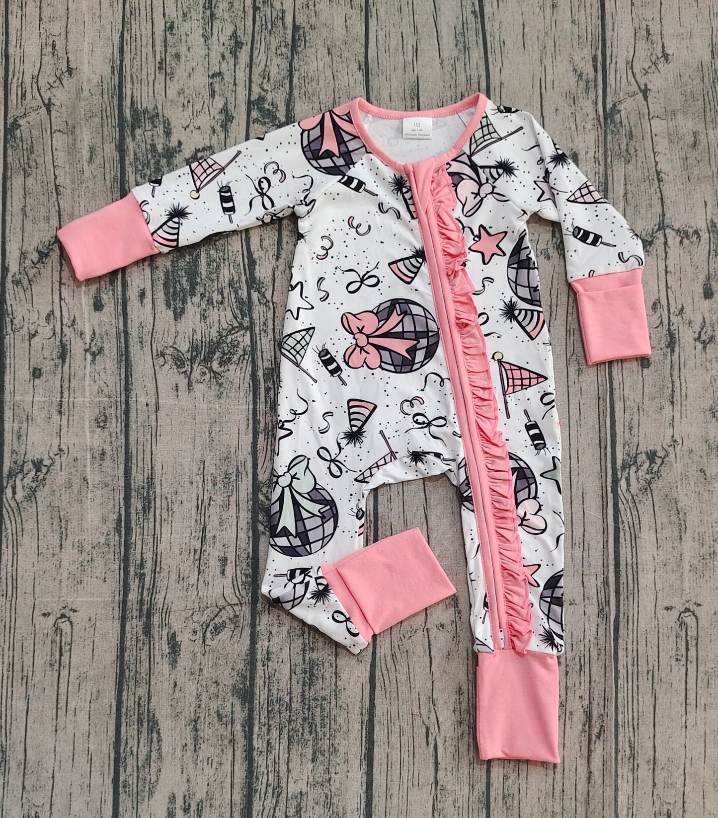 Baby Girl Long Sleeves Happy New Year Bows Ruffle Zipper Romper RTS