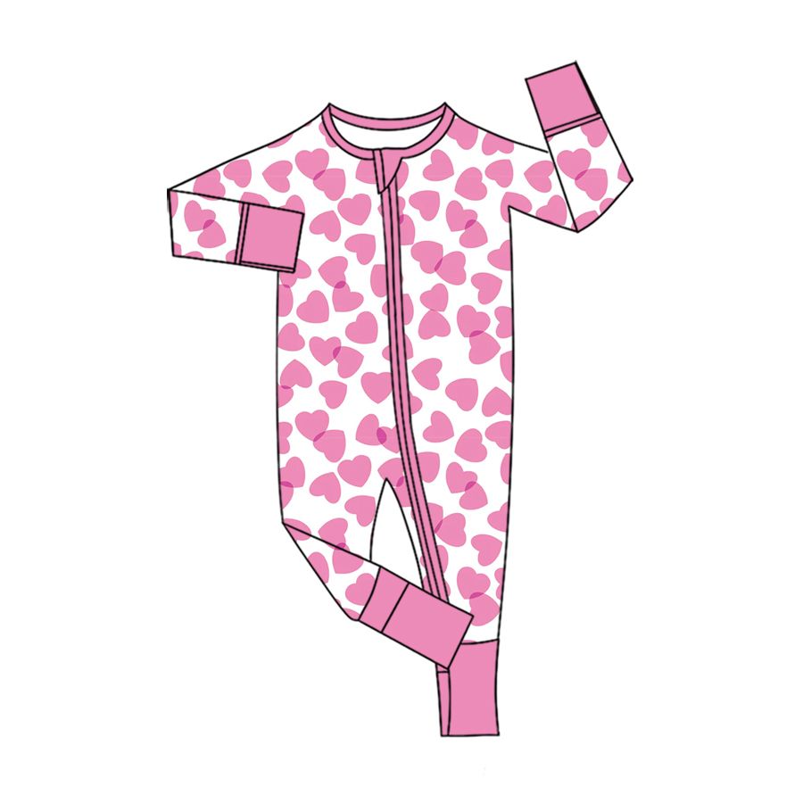 ( Moq 5 ) Preorder Baby Girls Infant Pink Hearts Valentine Zipper Footie Sleeper Romper Clothes