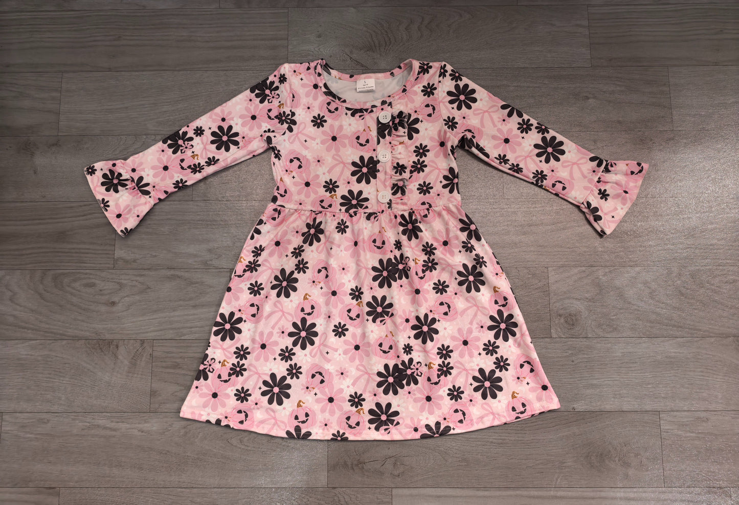 ( No moq ) Preorder Baby Girls Kids Pumpkins Bows Flower Knee Length Dress Fall Clothes