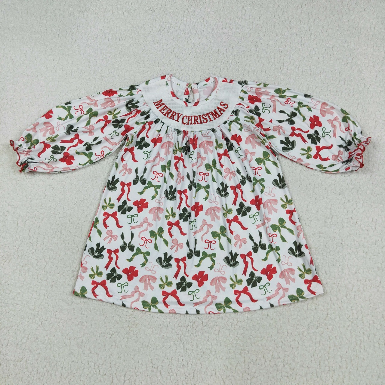 Sibling Baby Girls Christmas Green Red Bows Pockets Jumpsuits Knee Length Dress