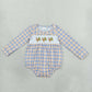 Sibling Baby Girls Kids Embroidery turkey Plaid Thanksgiving Romper Dress Clothes RTS