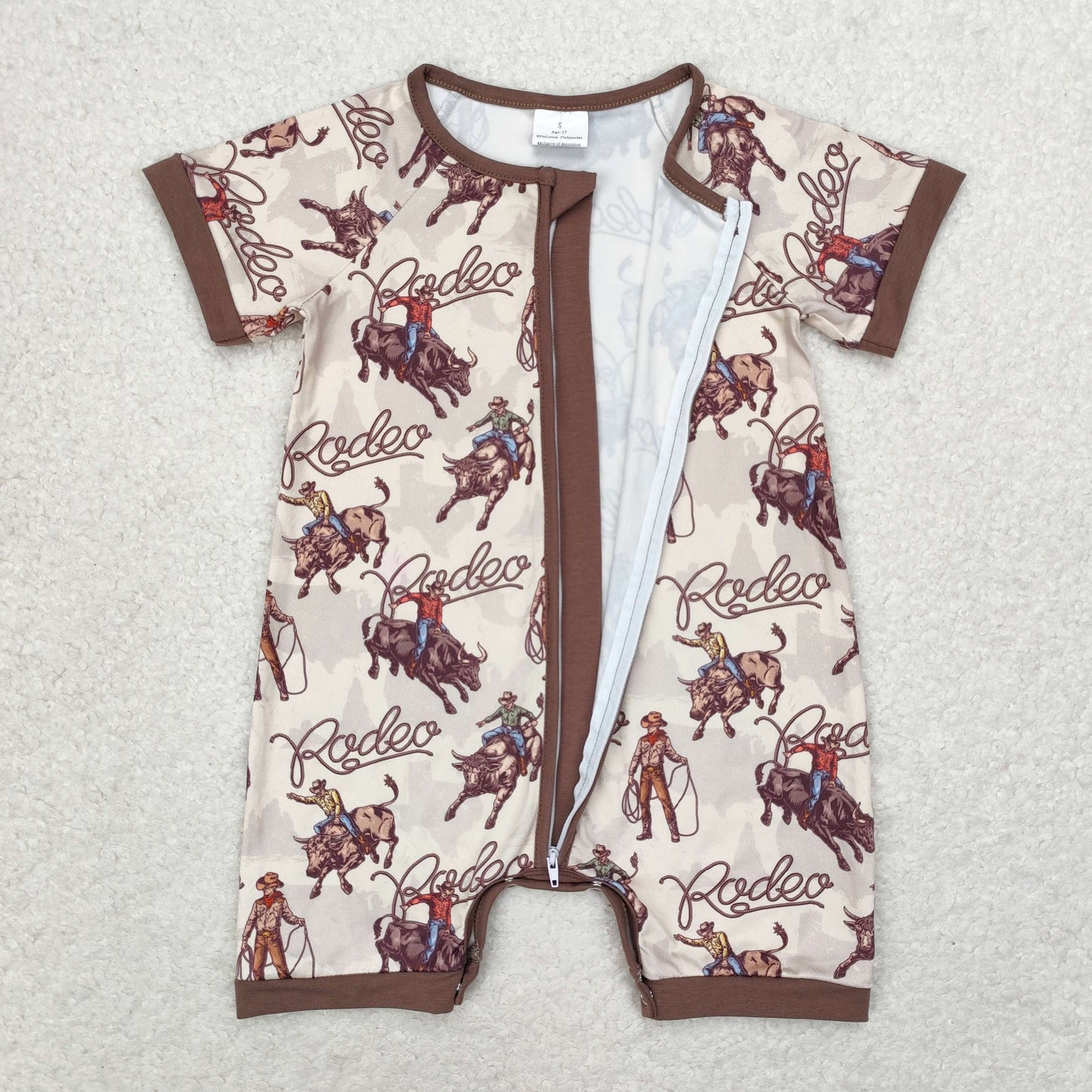 Baby Boy Short Sleeves Rodeo Zipper Western Romper