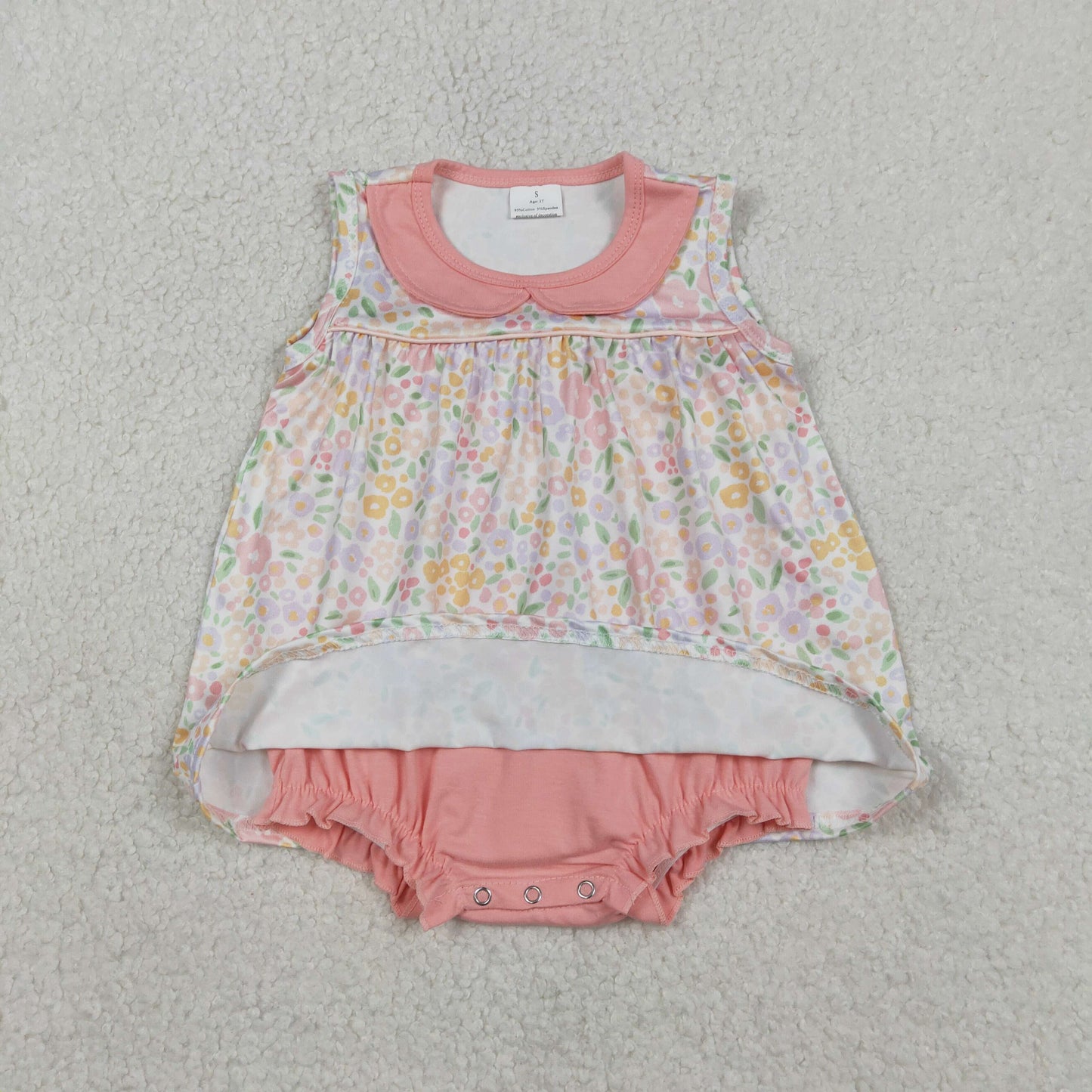 Baby Girls Infant Sleeveless Floral Tunic Pink Bummie Romper RTS