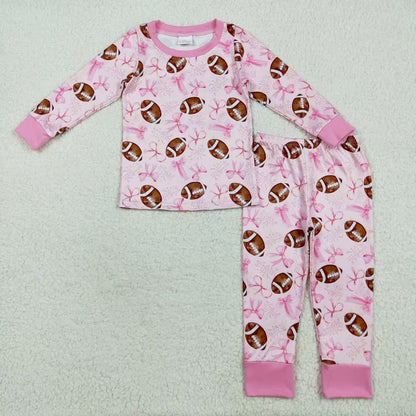 Baby Girl Toddler Long Sleeves Football Bows Sibling Pink Romper Set Clothes RTS