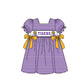 ( Moq 5 ) Baby Girls Toddler Short Sleeves Tigers Bows Purple Stripes Knee Length Dress