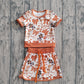 Baby Girls Toddler Short Sleeves Cow Bows Football Team Shirt Shorts Yoga Brown Set RTS