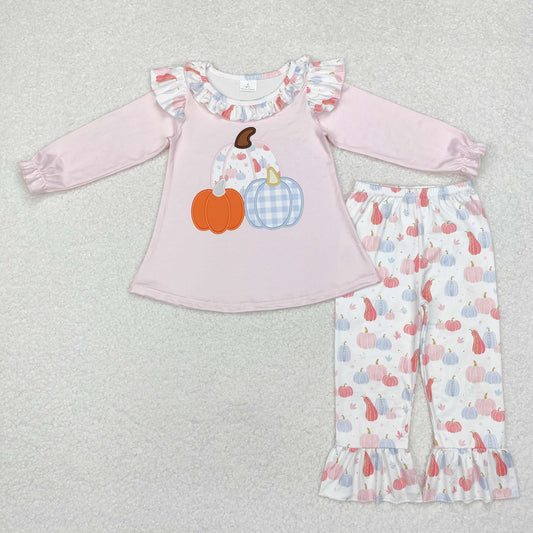 Baby Girl Long Sleeves Fall Pumpkin Tunic Pants Pink Set