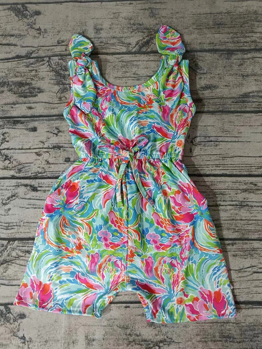 Moq 5 Baby Girl Sleeveless Colorful Floral Pocket Shorts One piece Jumpsuit