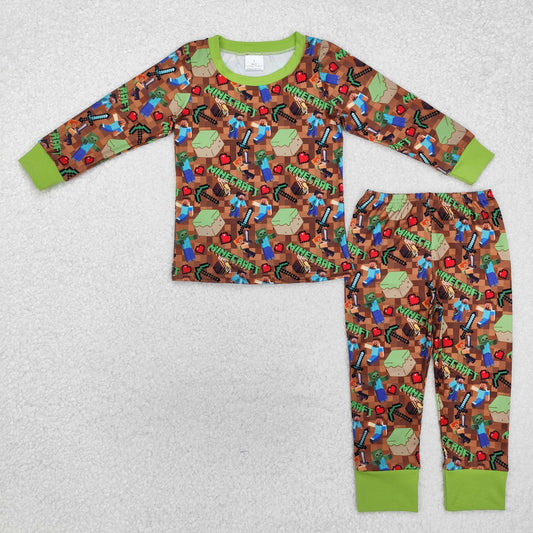 Baby Boy Long Sleeves Game Green Shirt Pants Pajamas Clothes Set