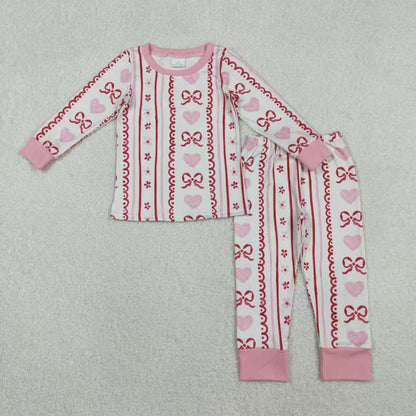 Sibling Baby Girls Kids Hearts Bows Floral Valentine Zipper Romper Pants Pajamas Sets RTS