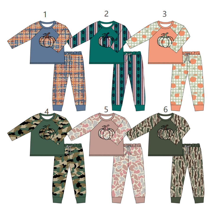 ( Moq 5 Each Style ) Sibling Baby Boys Kids Long Sleeves Pumpkins Shirts Pants Sets Fall Clothes