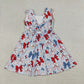 Baby Girls Toddler Baseball Bows Flags 4th of July Yoga Shorts Knee Length Dress Blue Clothes RTS