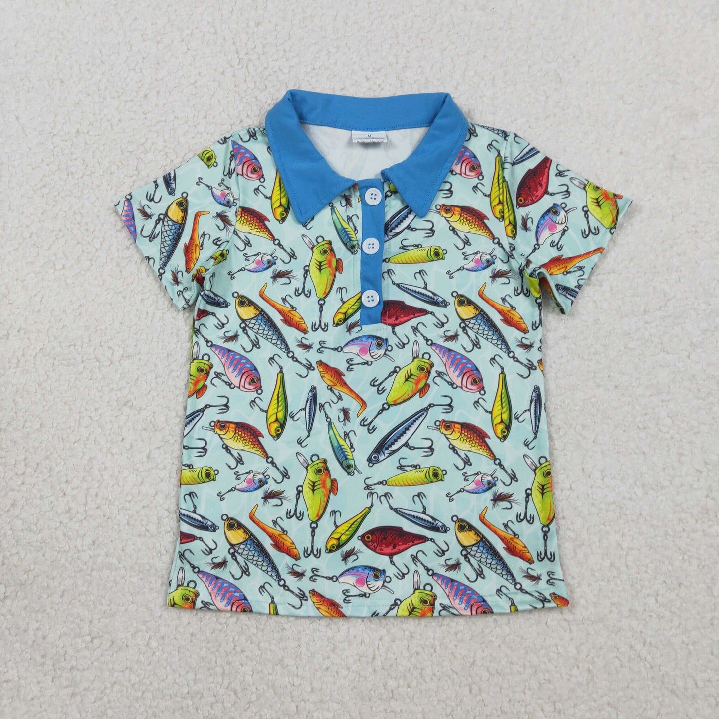 Baby Boys Kids Short Sleeves Fishing Buttons Green Tee Tops RTS