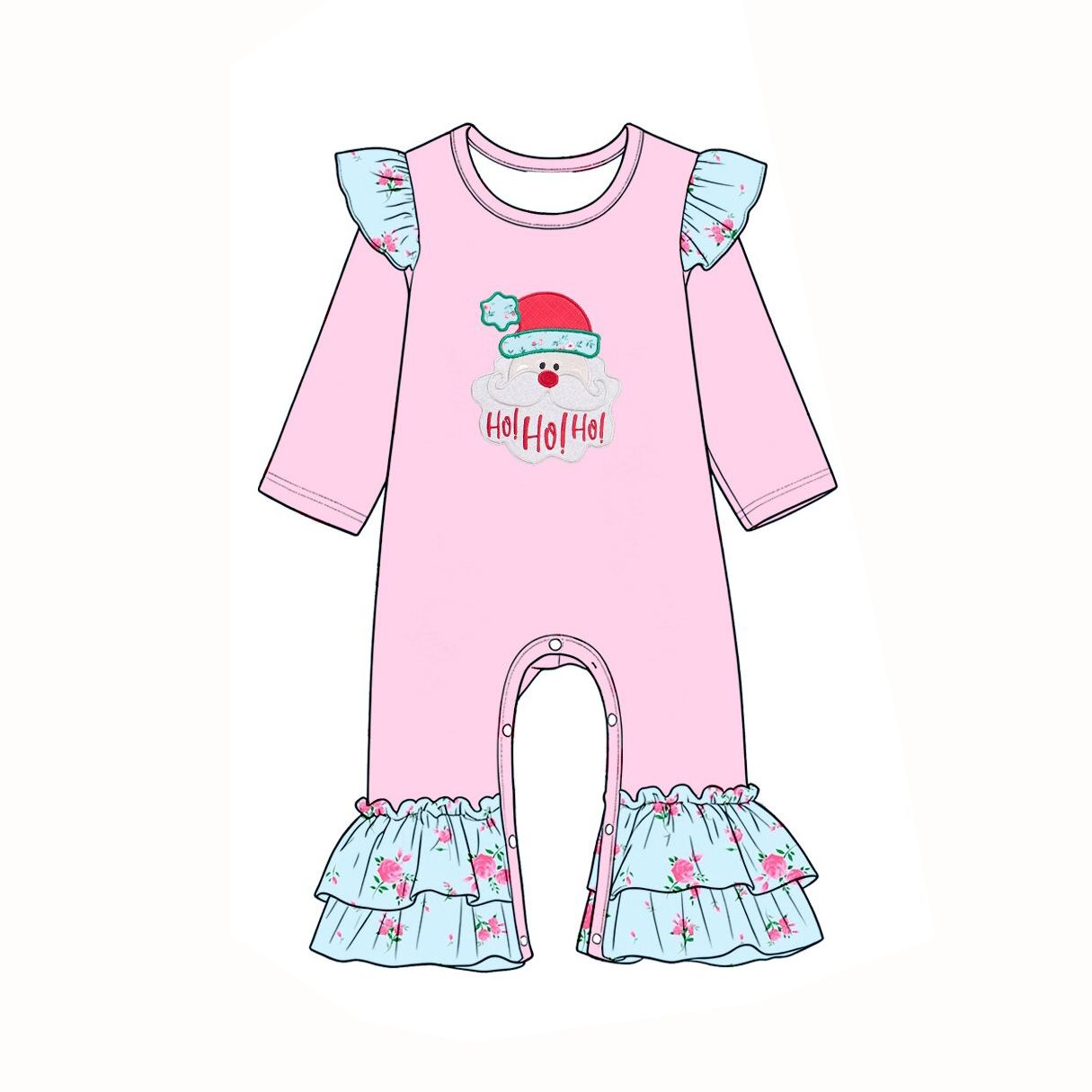 ( Moq 5 ) Preorder Baby Girls Infant Pink Long Sleeves Christmas Santa Flower Romper Clothes