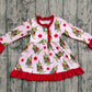 Baby Girl Long Sleeves Green Face Stars Christmas Buttons Ruffle Gown Dress RTS